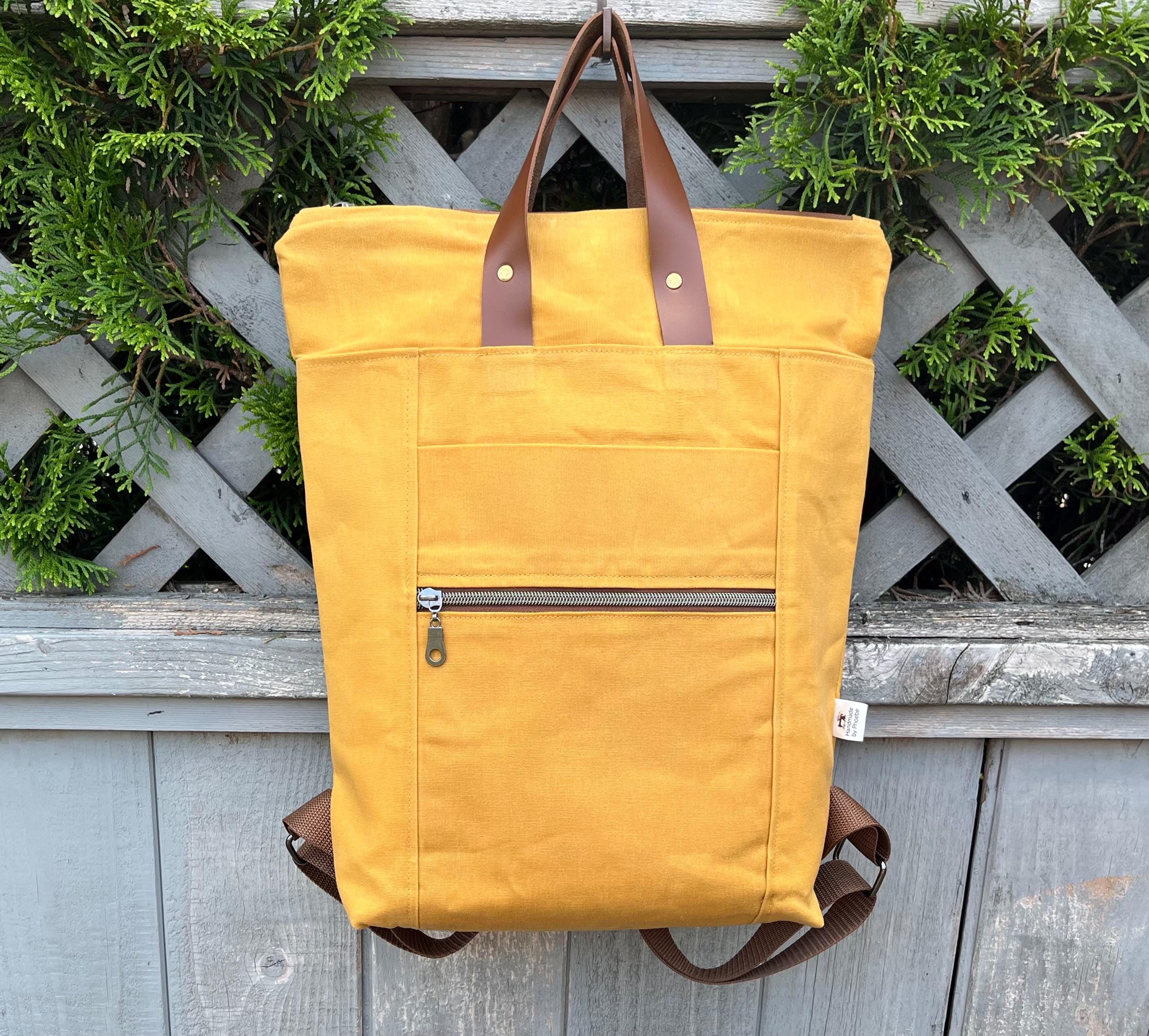 Women’s mustard waxed canvas and cork fabric convertible backpack Waxed Canvas Zip Top Backpack – Shift + Wheeler main image 3