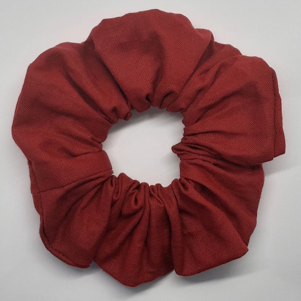 Hair scrunchie 100% cotton fabric in solid dark red (wine) colour