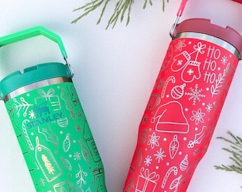 Personalized Stanley Iceflow with Leak-proof Lid Stanley 20oz 30oz with Handle and Flip Straw Holiday Wrap Design School Kids Water bottle