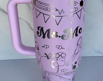 TEACHER Appreciation Tumbler Wrap Custom Laser Engraved Tumbler Teacher Doodle Cup Personalized Gifts for Her Stanley 40oz cup