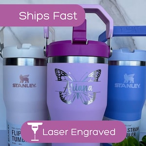 Copa Stanley grabada, Stanley Ice flow personalizado con tapa a prueba de fugas, vaso Stanley de 20 oz y 30 oz con asa, copa Stanley navideña