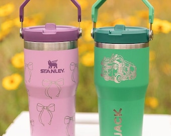 Engraved Stanley Cup Custom Stanley Ice flow with Leak-proof Lid Stanley 20oz 30oz tumbler with Handle Christmas Stanley cup