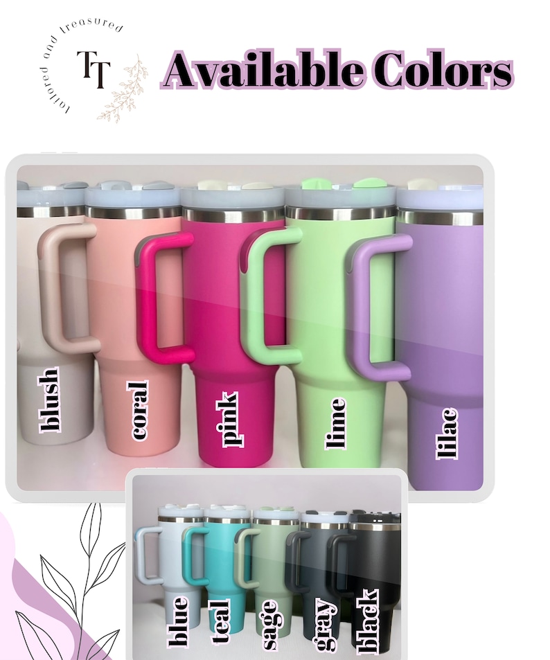 Pode incluir: Imagem mostrando canecas isoladas em v&aacute;rias cores, incluindo blush, coral, rosa, lim&atilde;o e lil&aacute;s. Cores adicionais s&atilde;o azul, verde-azulado, s&aacute;lvia, cinza e preto. Cada caneca tem uma al&ccedil;a e uma tampa, com o texto "Available Colors" no topo.