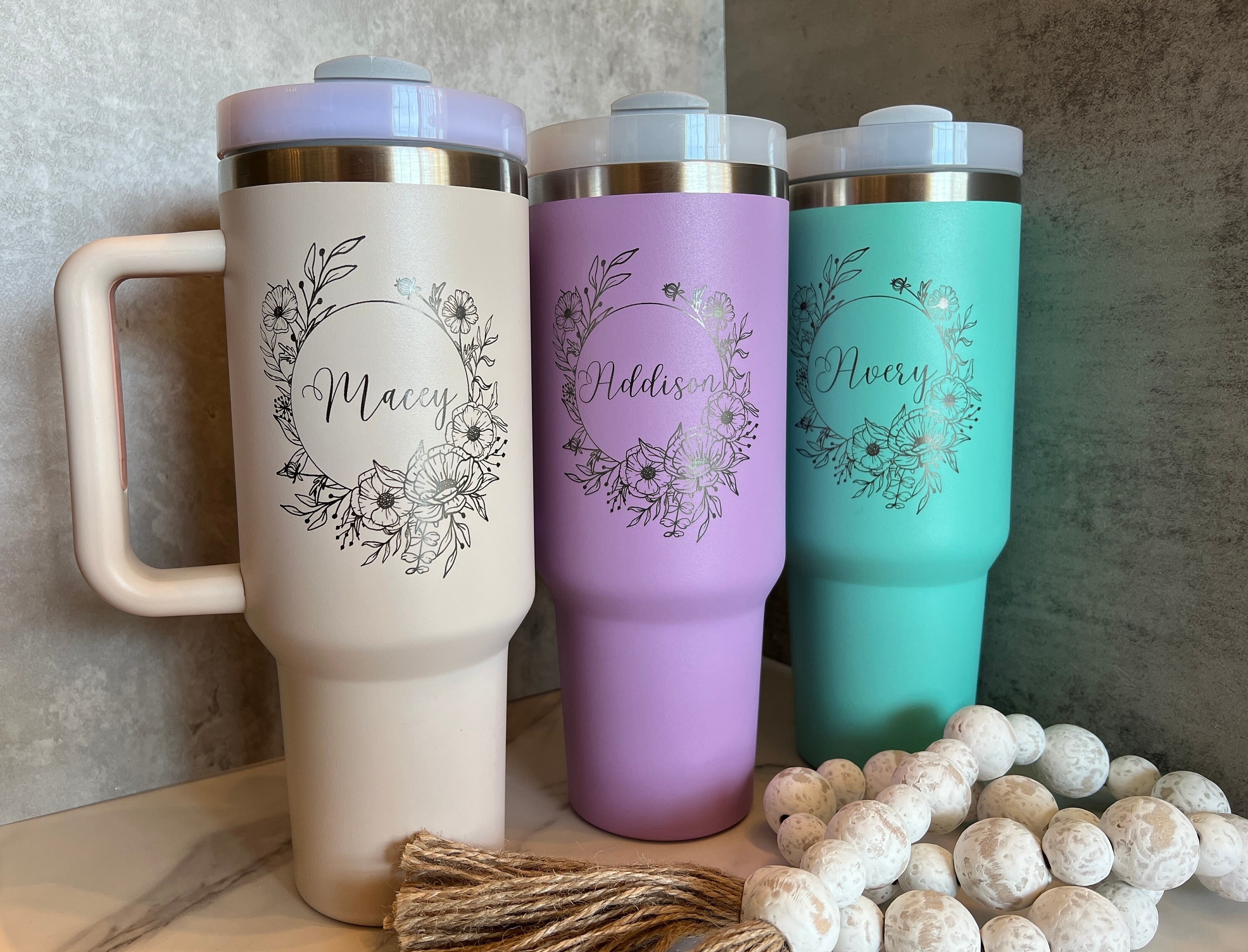 Personalized 40oz Tumbler With Handle & Straw, Custom Engraved Tiktok Cup,  Gift for Her, 40 Oz Travel Mug, Not Stanley Brand Quencher 