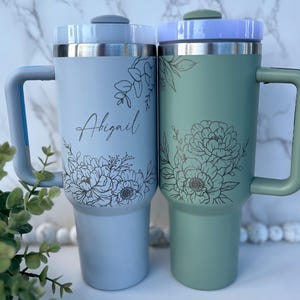 40 ounce Tumbler Bridesmaid Proposal Laser Engraved Dupe 40oz cup Custom Logo Bulk Corporate Employee Gift Floral Mug First Apartment Gift