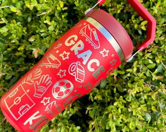 Soccer Water bottle Custom Wrap Design for Stanley Iceflow, Stanley 20oz 30oz with handle and Flip straw School water bottle Stanley