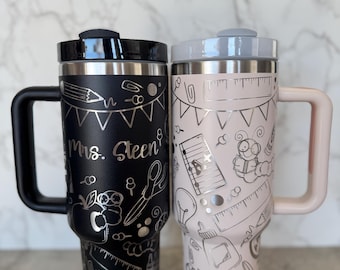 TEACHER Appreciation Tumbler Wrap Custom Laser Engraved Tumbler Teacher Doodle Cup Personalized Gifts for Her Dupe 40oz cup