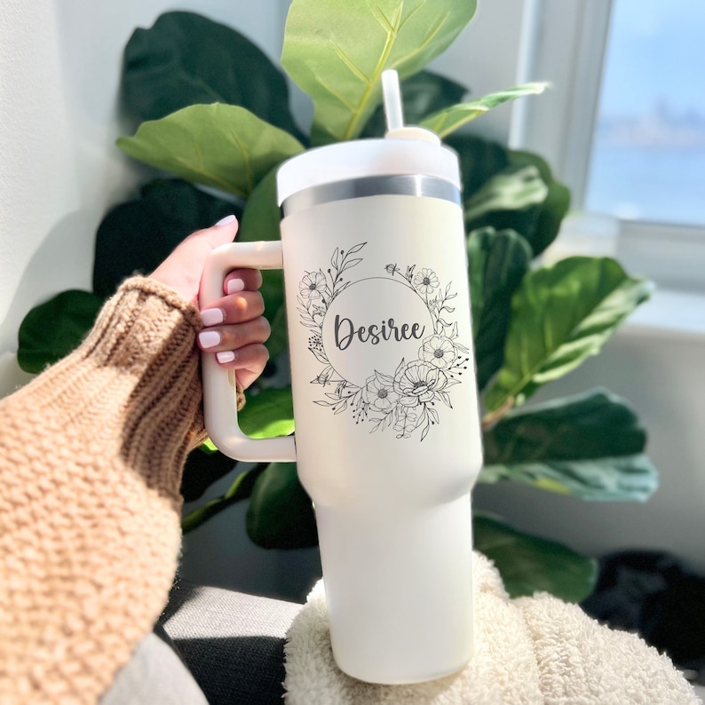 Personalized 40oz Tumbler with Handle & Straw, Custom Engraved travel mug, Gift for best friend, Not Stanley Brand image 1