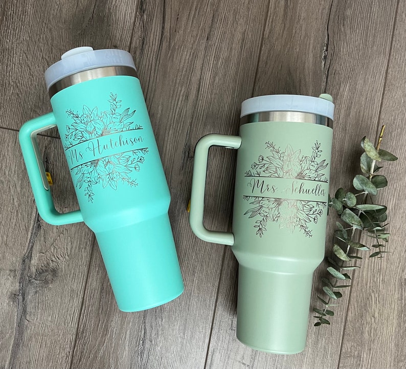 Personalized 40oz Tumbler with Handle & Straw, Custom Engraved travel mug, Gift for best friend, Not Stanley Brand image 6