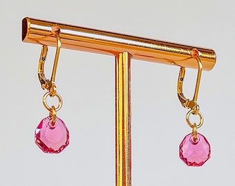 Earrings with Pink Teardrop Austrian Crystals 925 Sterling Silver 21k Gold 21k Rose Gold Gift for Her Eye-catching Trendy Pendants