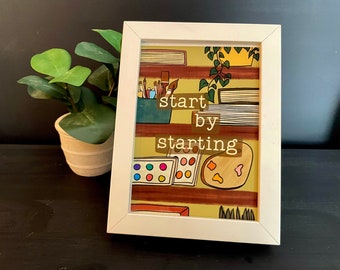 Start by Starting 5X7 Print Art Supplies Bookshelf Plants Therapist Office Mental Health Affirmation
