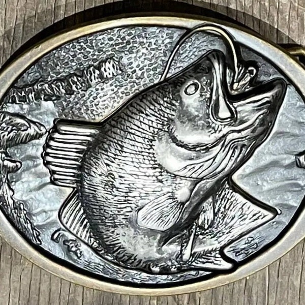 Vintage Fish X hook Brass BELT buckle hunting and fishing