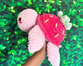 Crochet strawberry turtle plush, crochet plushie, turtle plush