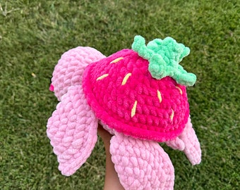 JUMBO crochet strawberry turtle plush, crochet plushie, turtle plush, turtle lover