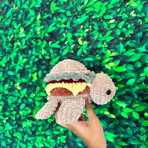 Crochet cheeseburger turtle plush, crochet plushie, turtle plush, turtle lover