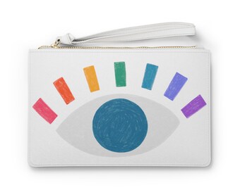 Pride Eye Clutch, White, Vegan Leather, Pride, LGBTQ+, Purse, Gift for Her, Purse, Bag, Make Up Bag, Wallet, Lesbian, Bisexual, Queer