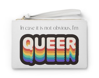 I'm Queer Clutch, White, Vegan Leather, Pride, LGBTQ+, Purse, Gift for Her, Purse, Bag, Make Up Bag, Wallet, Lesbian, Bisexual, Pansexual