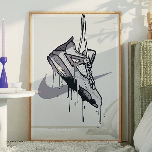 Nike Air Jordan 4 Sneakers Poster, Cadeau of hem, Sneakerhead, Jongen slaapkamer Kunst aan de muur, Sneakerhead Poster, Digitale Download Nike Print, Nike Svg