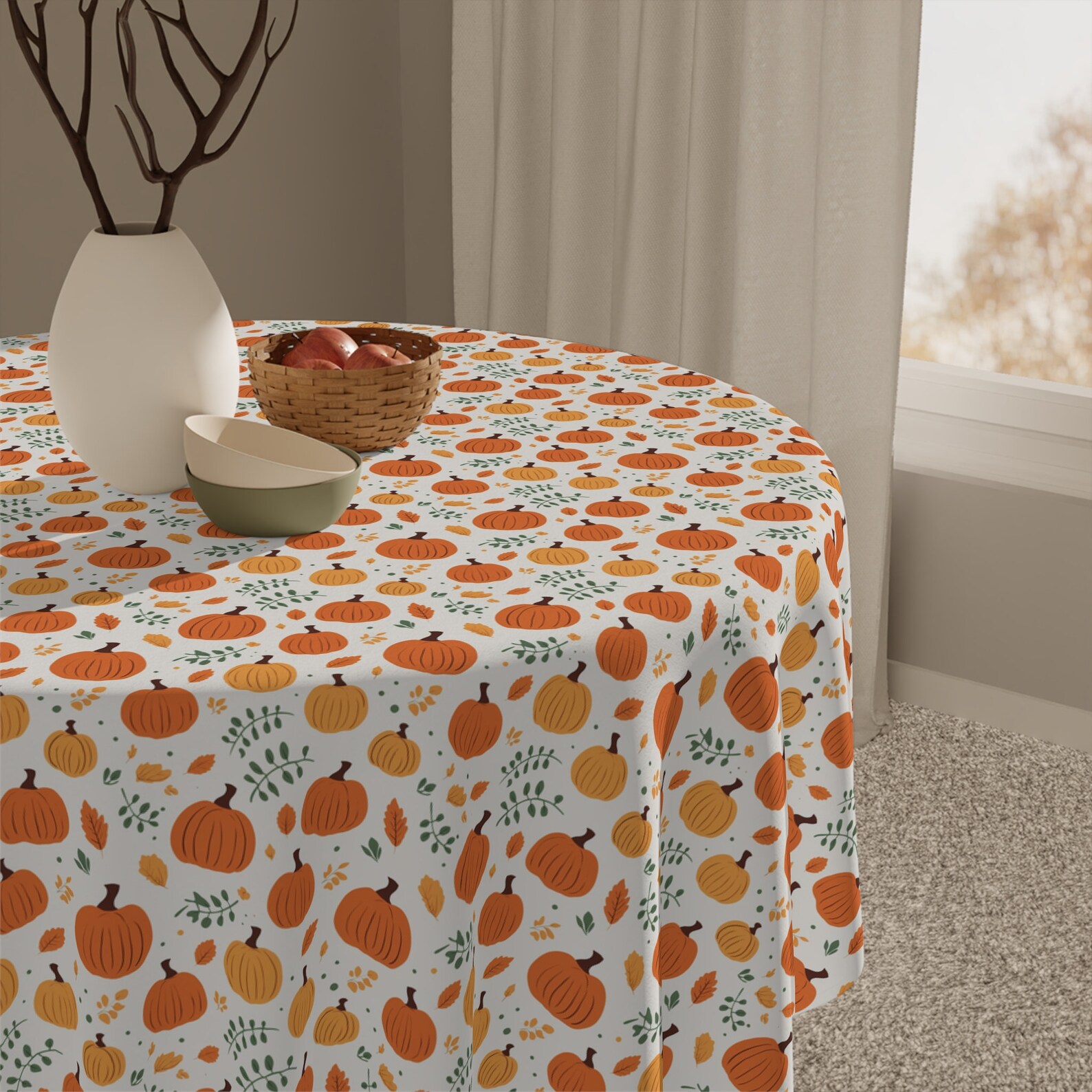 Fall Pumpkin Tablecloth Orange Pumpkin Tablecloth Autumn Decor Pumpkin ...