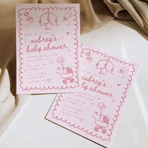 Pink Hand Drawn Baby Shower Invitation, Whimsical Girl Invite Template, Funky Quirky Scribble Digital Evite Editable, Printable Invite, HS01