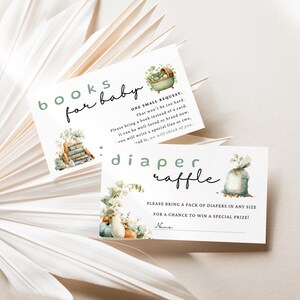 Libros de rifa de pañales para baby shower de cultivo local y tarjeta de agradecimiento imprimible, tarjeta para mercado agrícola, decoración vegetal editable, FS01
