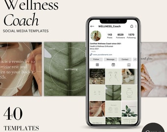 Wellness Coach Instagram Post Templates, 40 Social Media Templates