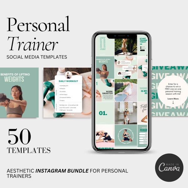 Personal Trainer, Gym Trainer, Personal Fitness Trainer, Fitness Trainer, Fitness Coach, Gym Coach,  Fitness Instagram templates, Canva