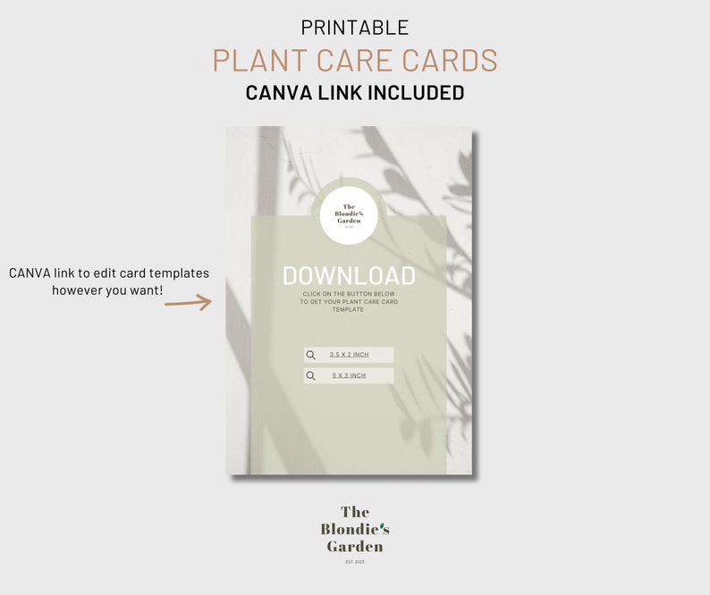 Printable Plant Care Card Template, CANVA Editable, Digital Download