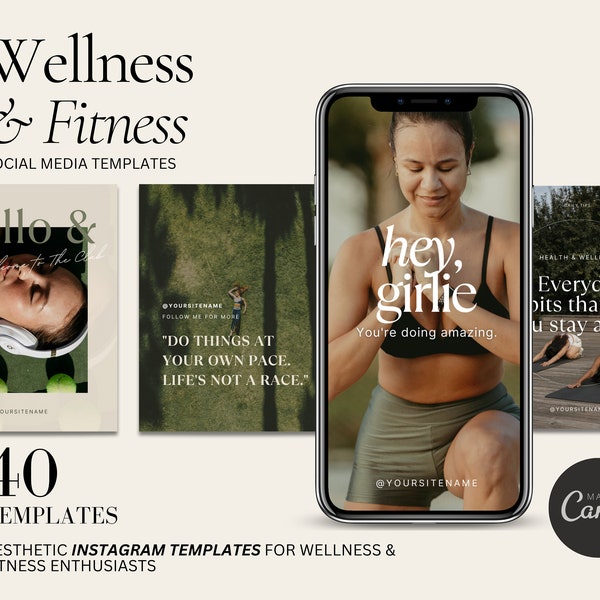 Wellness & Fitness Canva Templates, Fitness Coach, Health Coach, Nutrition Coach, Wellness Coach, Personal Trainer, Instagram Template