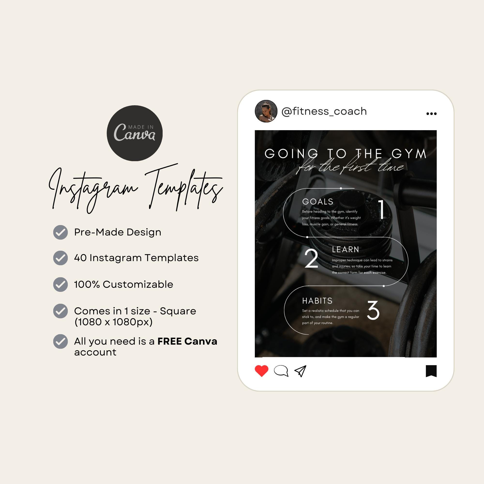 Fitness Coach Instagram Templates Personal Trainer Social Media