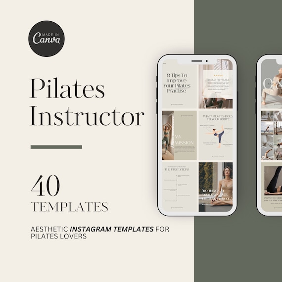 Pilates Instagram Post Templates, Canva Social Media Bundle