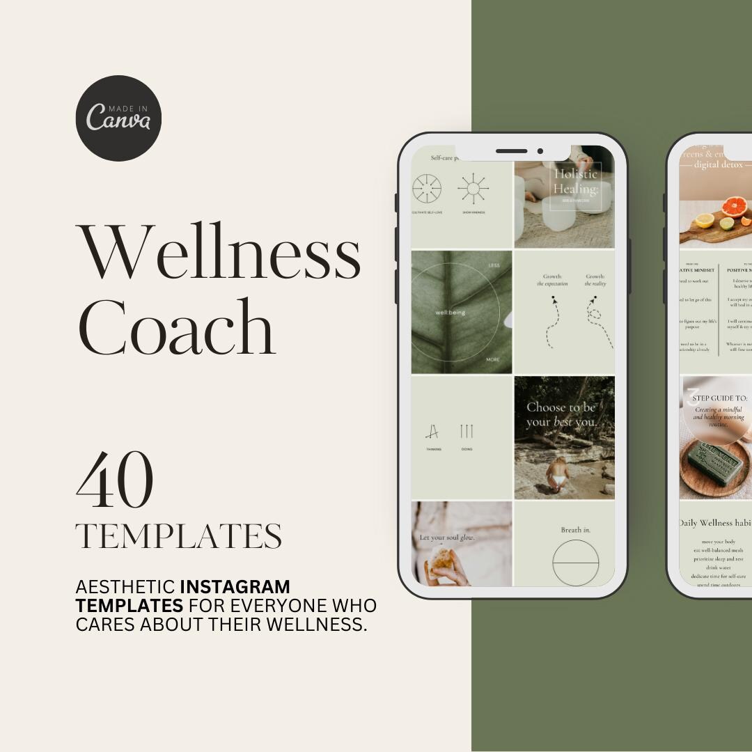 Wellness Coach Instagram Post Templates, 40 Canva Social Media ...