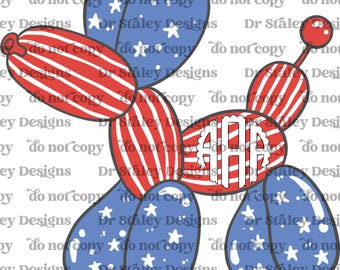Custom Patriotic Balloon Dog Monogram: 4th of July PNG (Digital Download)