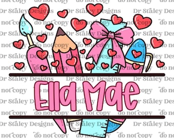 Personalized kid name valentines png, custom valentine png, girls valentines png, school valentine, art valentines png, kid name png