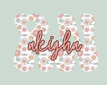 Personalized Floral RN PNG - Custom Nurse Monogram (Digital Download)