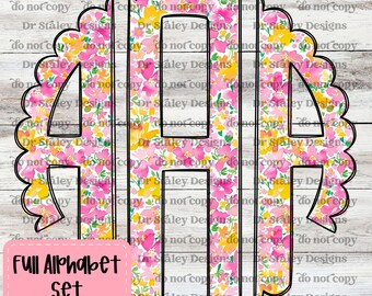 Floral Monogram PNG: Scallop Watercolor Alphabet (Digital Download)