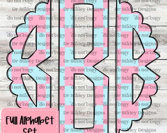 Pink & Blue Checkered Monogram Alphabet (Digital Download)