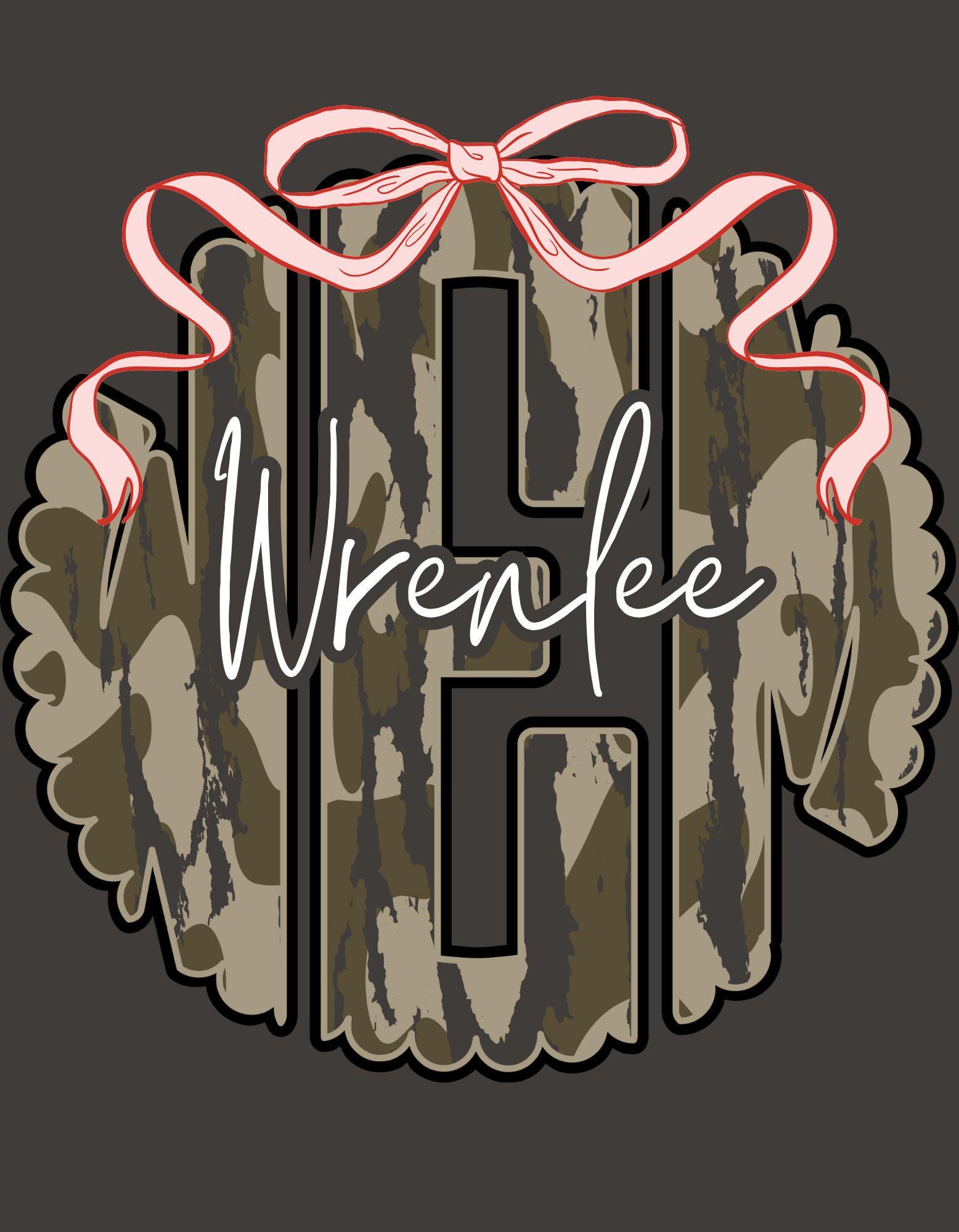 Camo Monogram PNG: Custom Bottomland Design with Pink Bow (Digital Download)