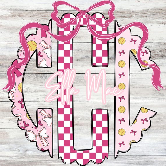 Pink Softball Scallop Monogram: Custom Sports PNG (Digital Download)