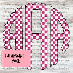 Pink Checkered Monogram Alphabet: Scallop Doodle (Digital Download)