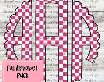 Pink Checkered Monogram Alphabet: Scallop Doodle (Digital Download)
