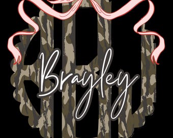 Camo Monogram PNG: Custom Design with Pink Bow (Digital Download)