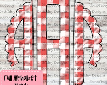 Red Buffalo Plaid Monogram Alphabet: Gingham Scallop Design (Digital Download PNG Files)