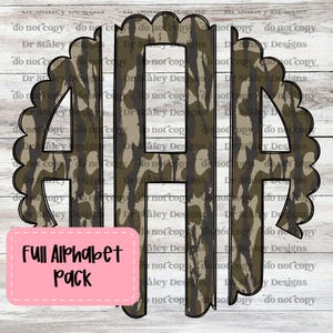 Camo Monogram PNG, Camo Scallop Monogram, Camo Full Alphabet Pack, Digital Download, Custom Camo Monogram, Cute Camo Name PNG