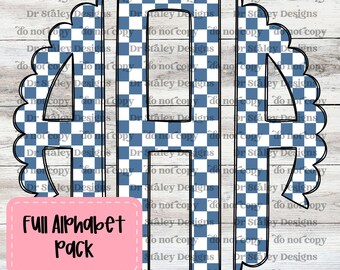 Blue Checkered Scallop Monogram: Full Alphabet (Digital Download)