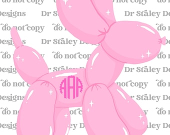 Pink Balloon Dog Monogram PNG: Custom Doodle Letters (Digital Download)