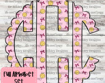 Pink Softball Monogram Alphabet: Scallop Coquette Letters (Digital)