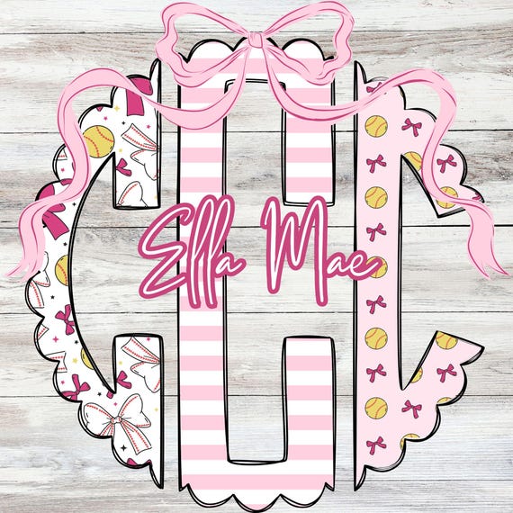 Custom Pink Softball Scallop Monogram (Digital Download)