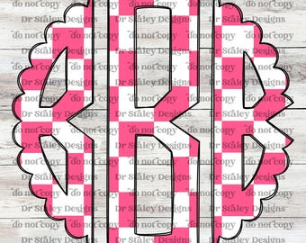 Pink Checkered Monogram Alphabet: Scallop PNG (Digital Download)