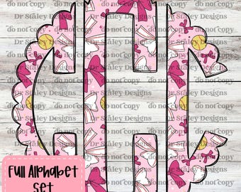 Pink Softball Monogram Alphabet: Coquette Doodle Letter Pack (Digital)